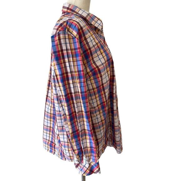 Talbots XL Plaid Cotton Long Sleeve Button Front Blouse - Picture 5 of 7